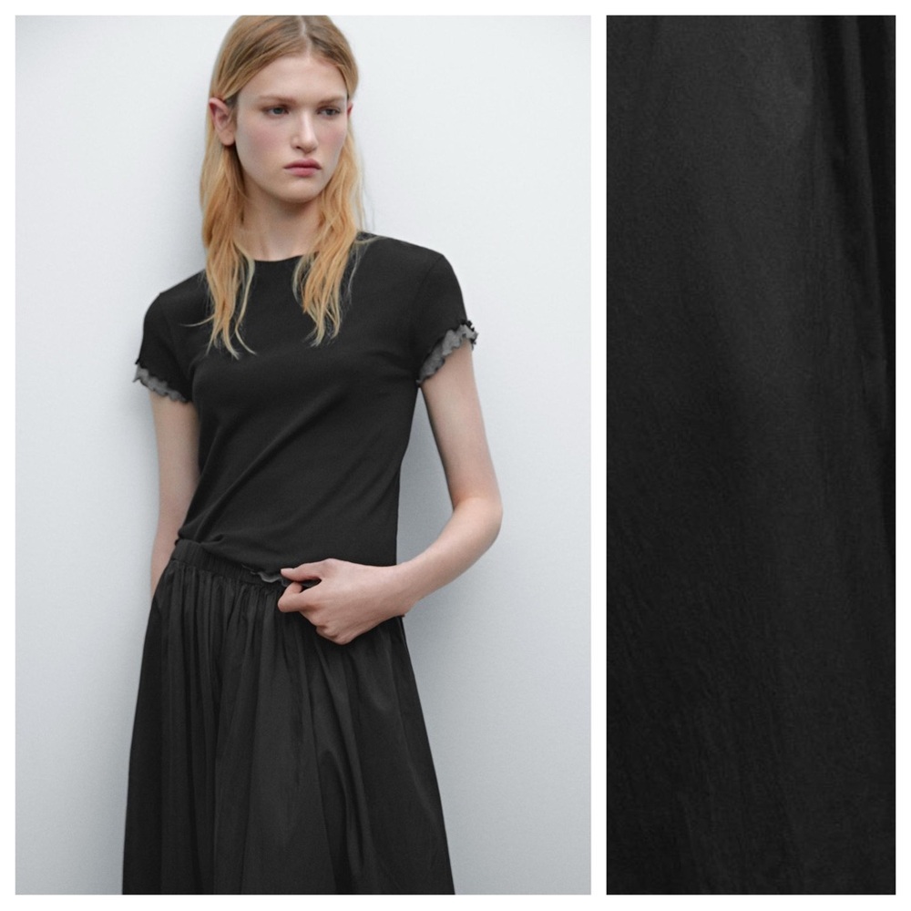 NWT. Massimo Dutti Black Technical Flared Midi Sk… - image 4